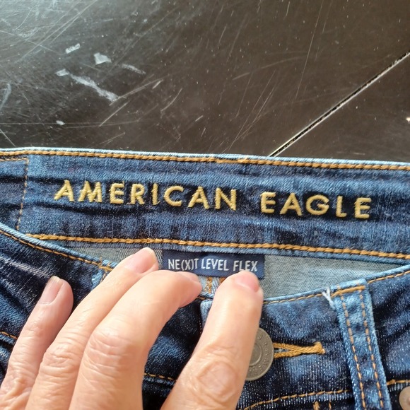 American Eagle Men's 28x32 Skinny Medium Wash Denim Blue Jeans Distressed - Picture 6 of 10